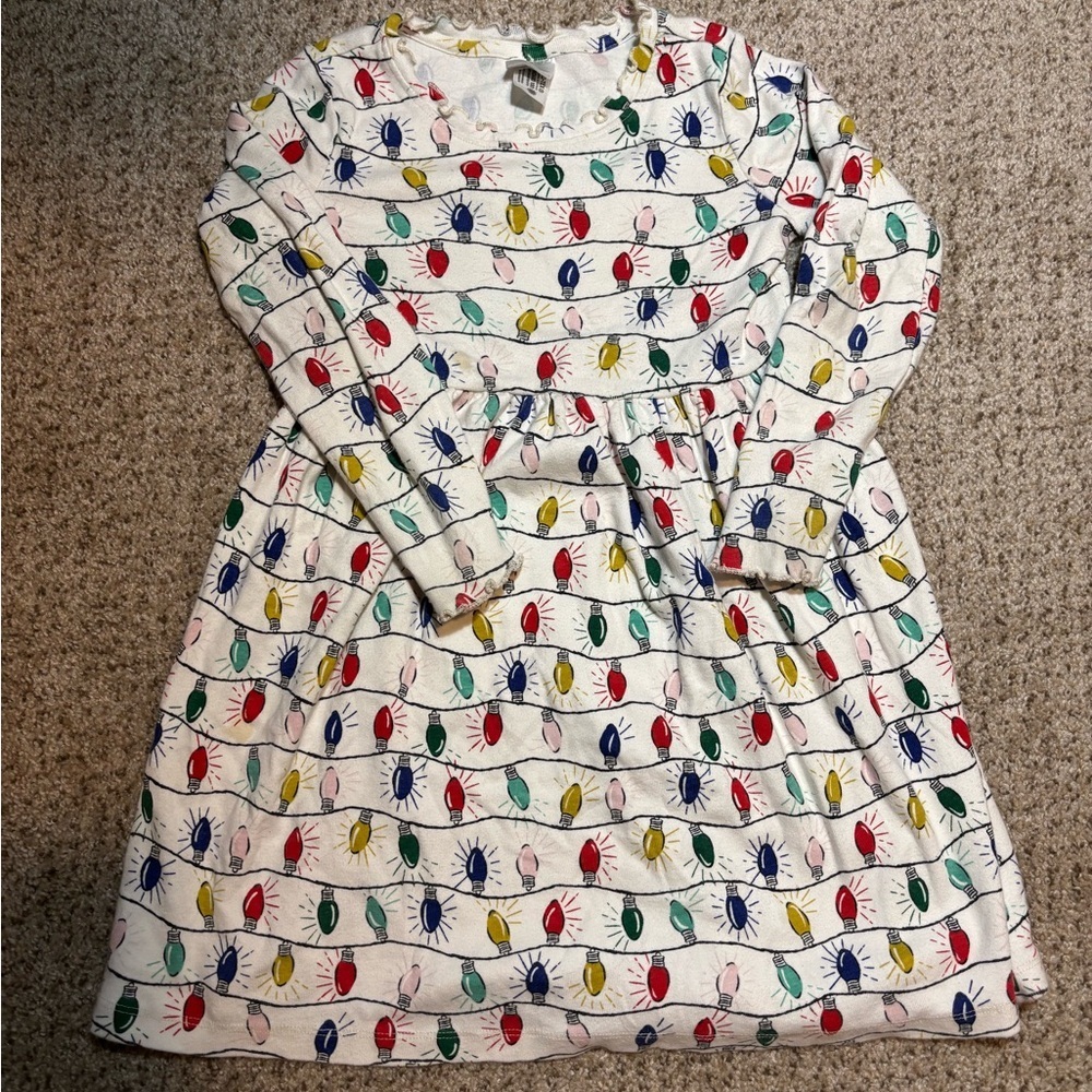 Hanna Andersson 100% Cotton Christmas Light Dress Size 6-7  | festive | holiday